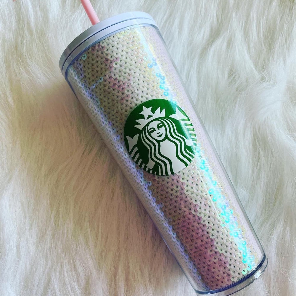 🧁Starbucks Iridescent Sequin Tumbler with Pink Straw